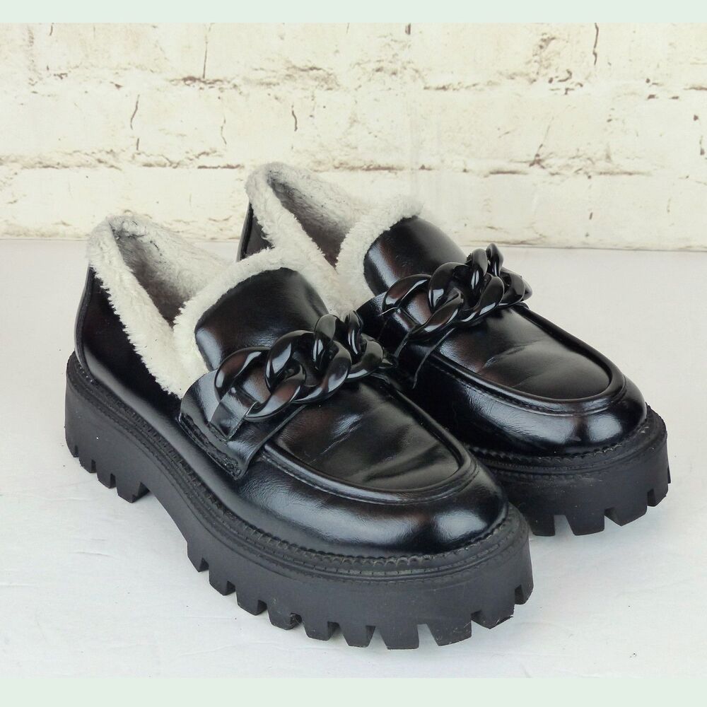 DV by Dolce Vita Glossy Black Loafers with White Trim